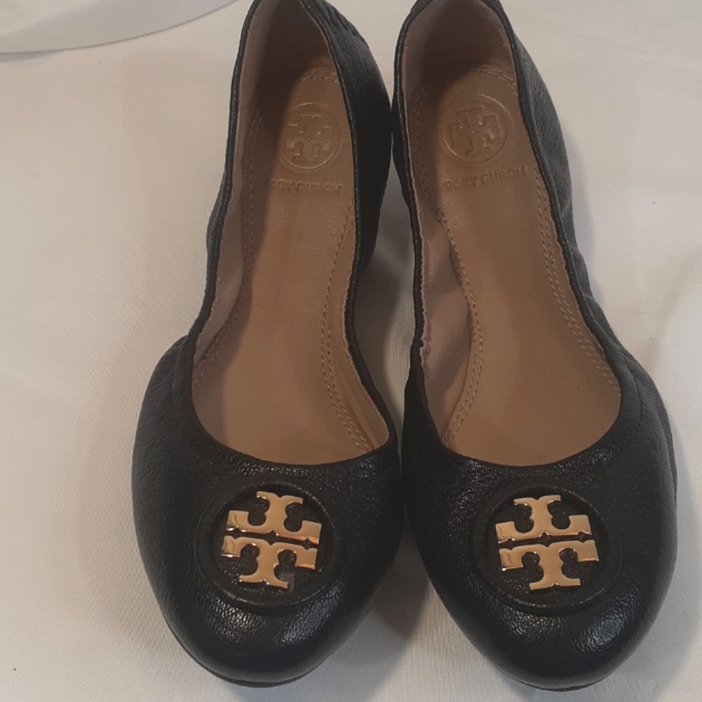Torey Burch Women's Minnie Travel Ballet Black Leather Casual Slip Ons